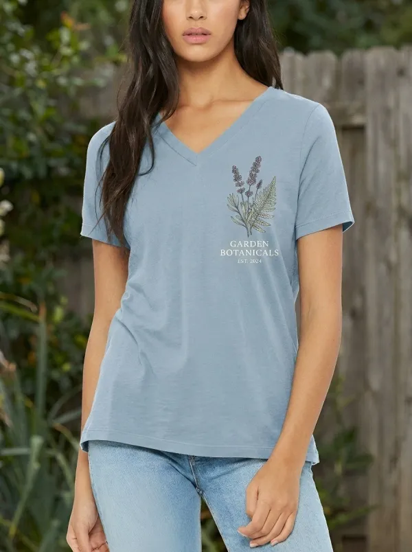 Women's Garden Botanicals Lavender Fern Printed V-Neck T-Shirt
