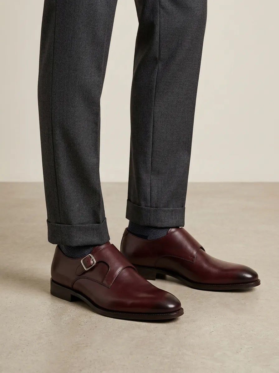 Men's Leather Single Monk Strap Dress Shoes
