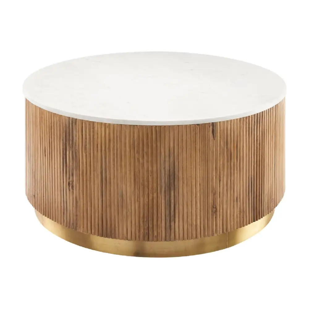 Reeded Wood Marble Coffee Table