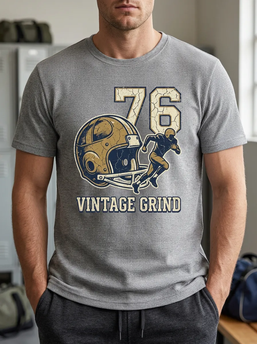 Men's Football Lover 76 Vintage Grind Helmet Printed T-shirt