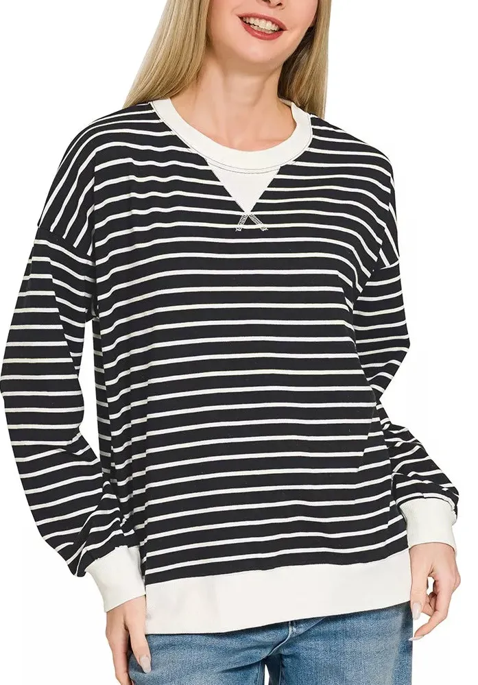 Round Neck Striped Sweatshirt