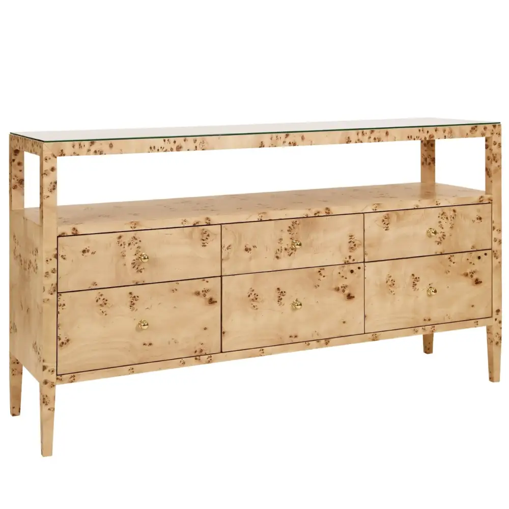 Drawer Storage Glass Top Console Cabinet