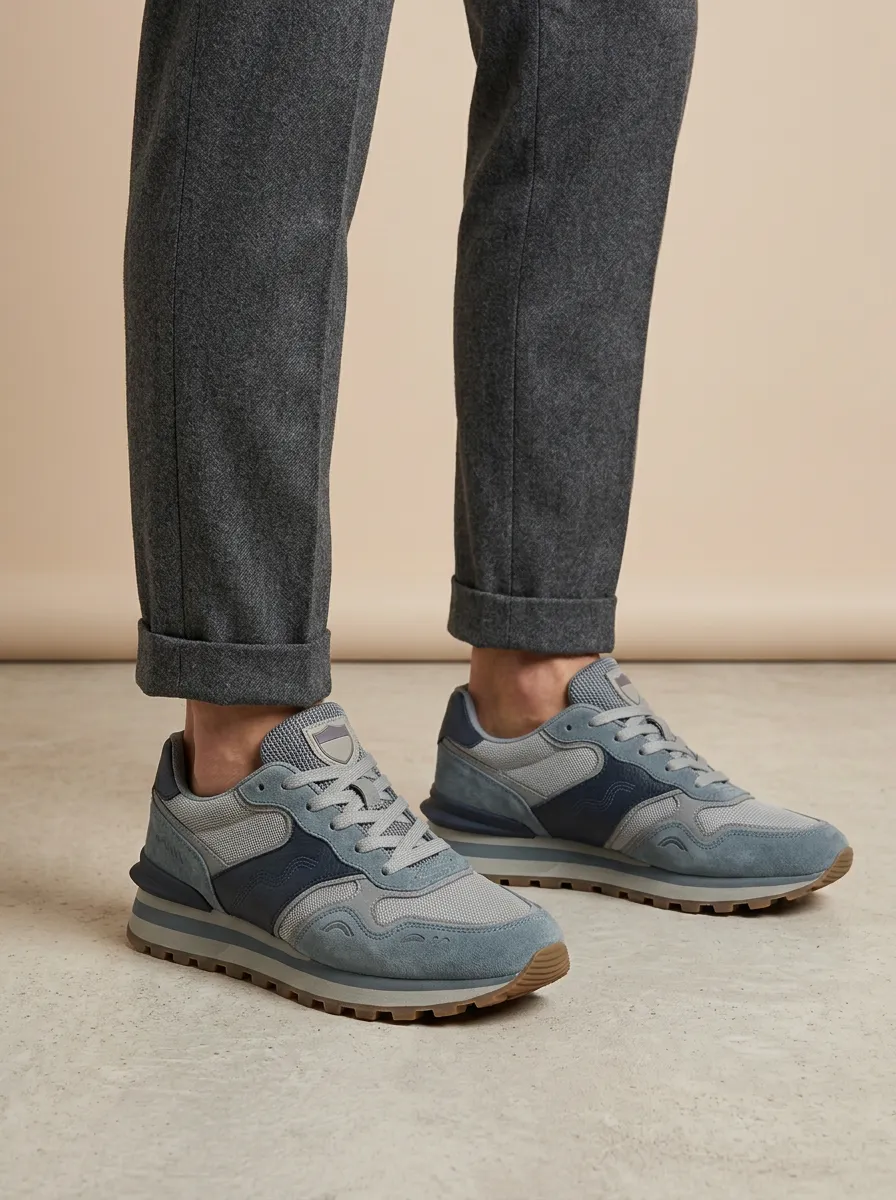 Men's Casual Retro Suede Mesh Paneled Print Sneakers