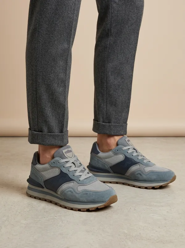 Men's Casual Retro Suede Mesh Paneled Print Sneakers
