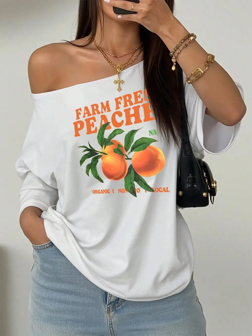 Farm Fresh Peaches Off Shoulder T-Shirt