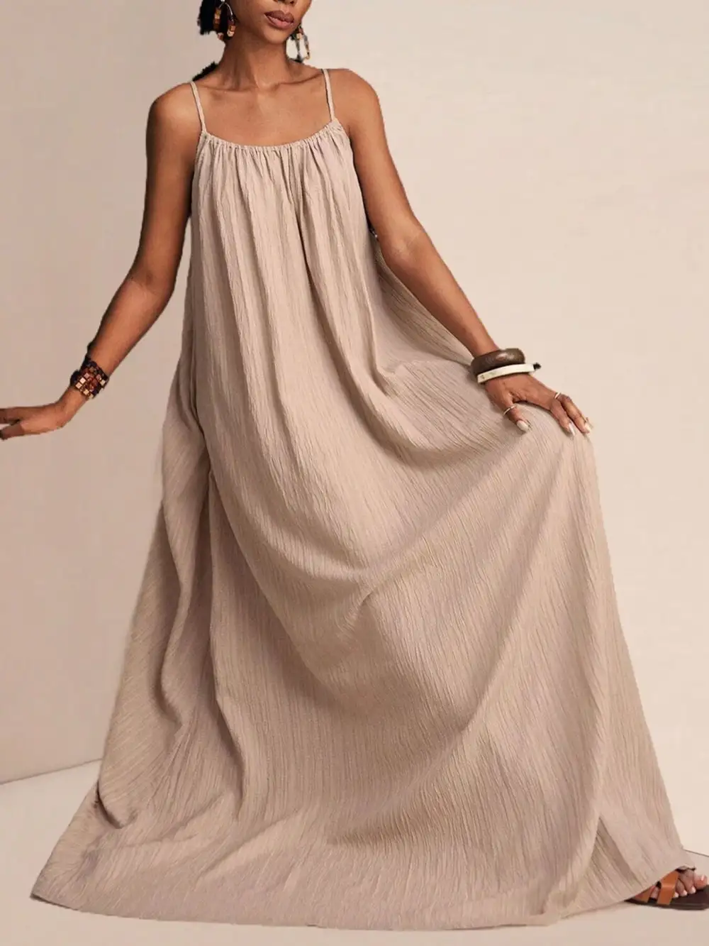 Ruched Spaghetti-Strap Maxi Dress