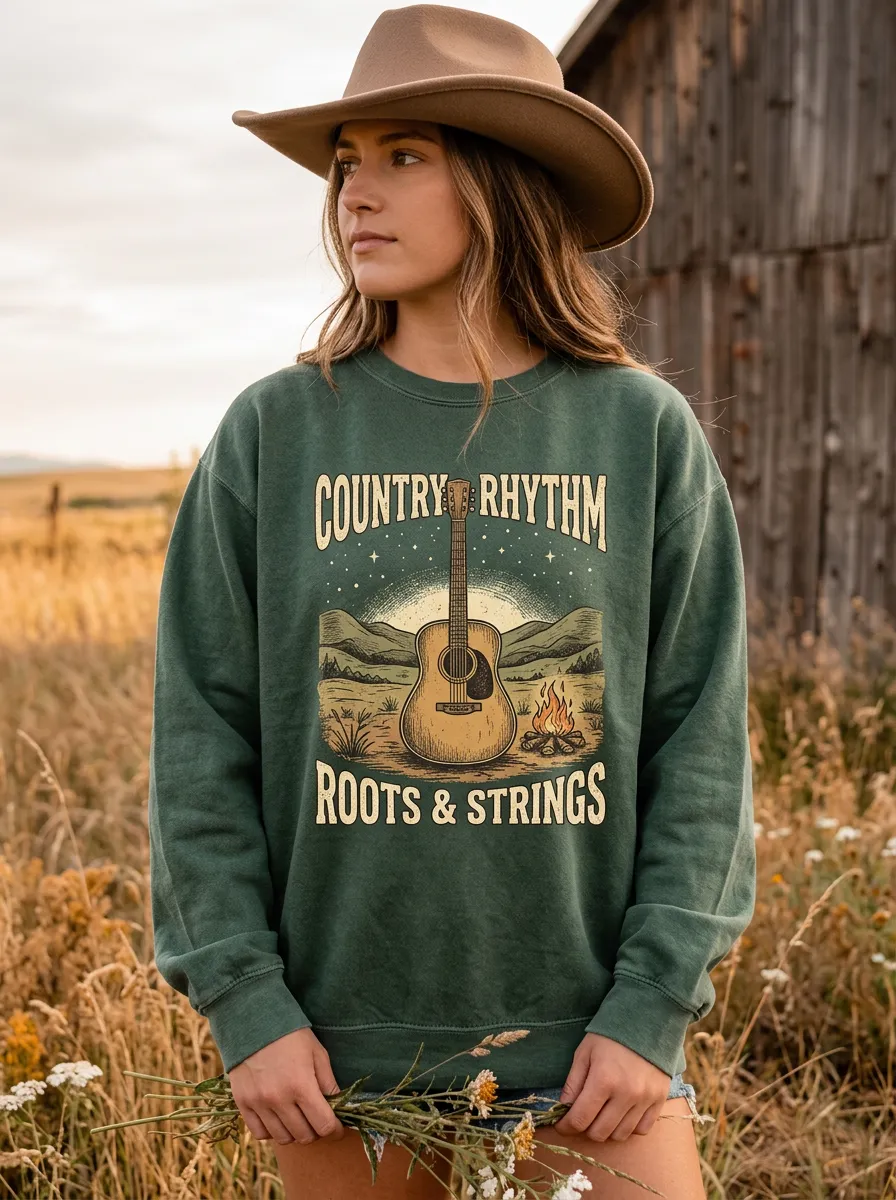 Campfire Country Campfire Guitar Graphic Crewneck Sweatshirt