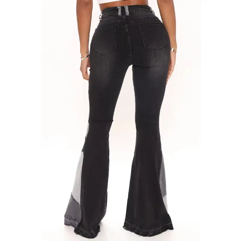 Denim Wide Leg Patchwork Jeans