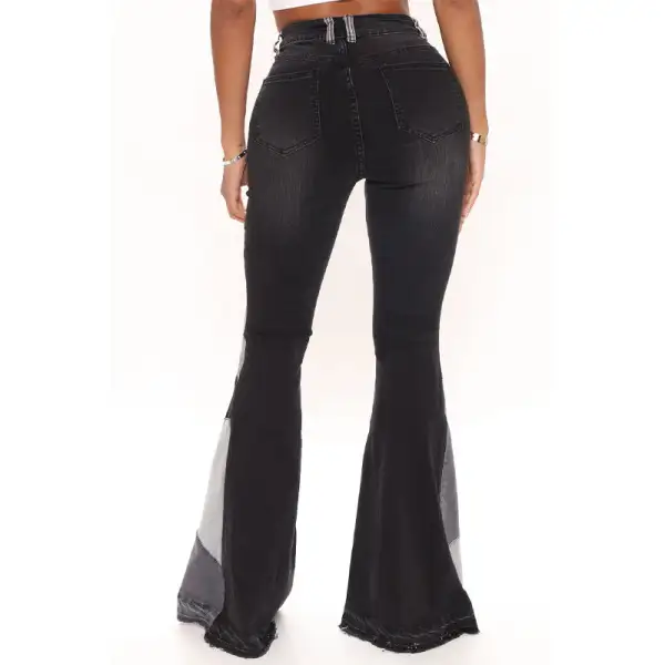 Denim Wide Leg Patchwork Jeans