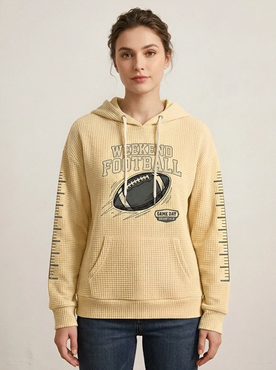 Women's Weekend Football Game Day Printed Waffle Hoodie