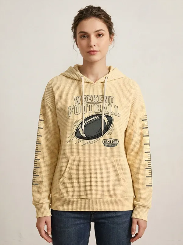 Women's Weekend Football Game Day Printed Waffle Hoodie