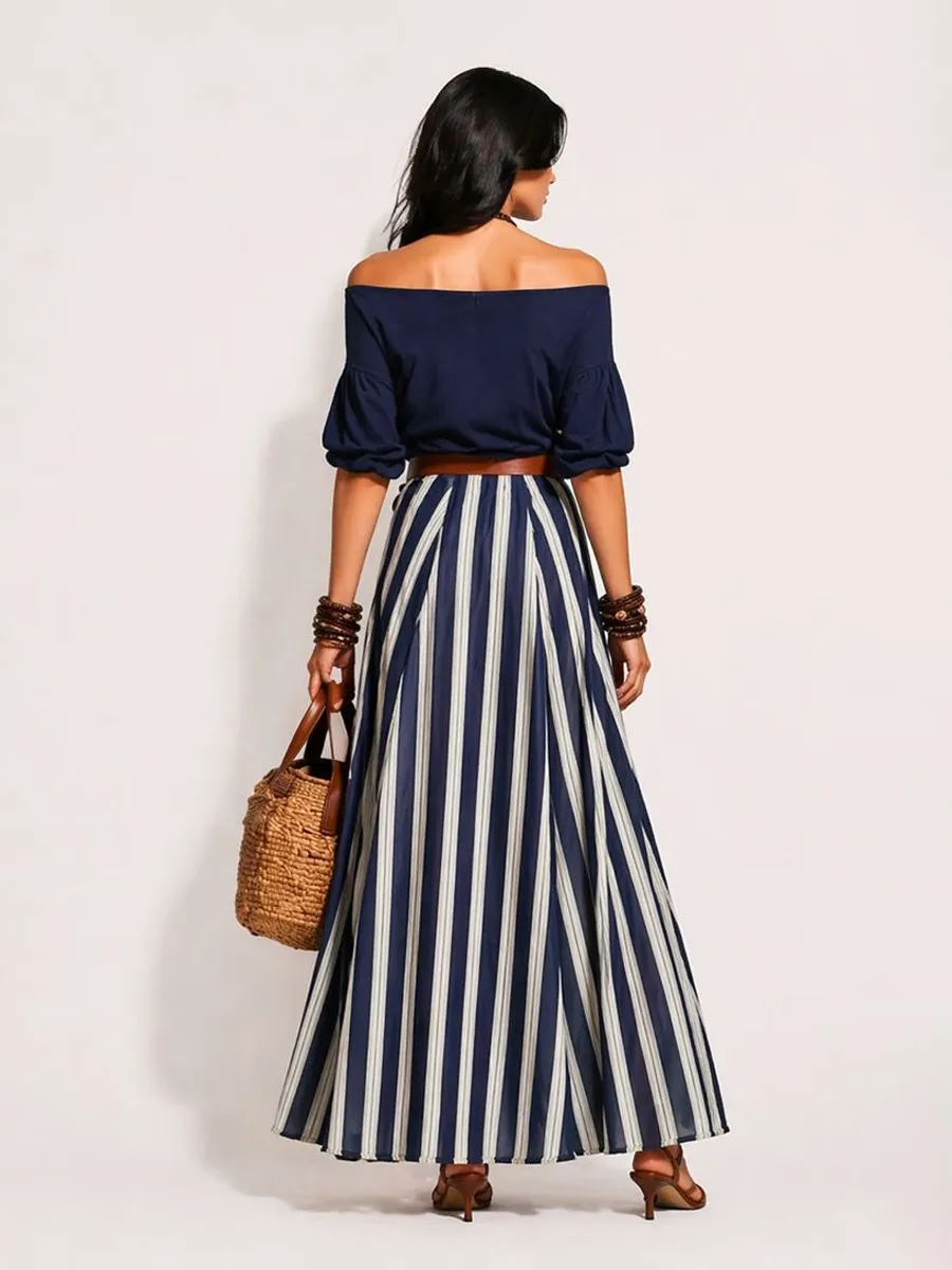 Arlette Women's Vacation-Style Off-Shoulder Top and Slit Skirt Set