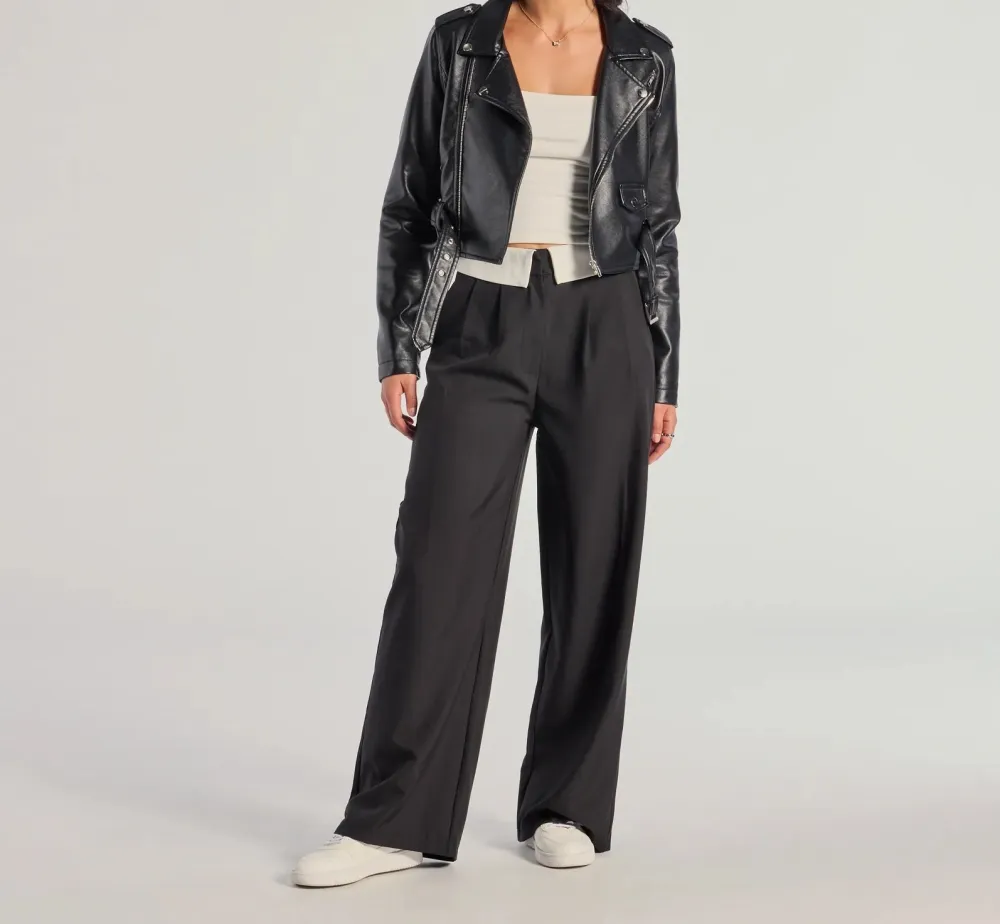 Black Knit High-Rise Wide-Leg Pants