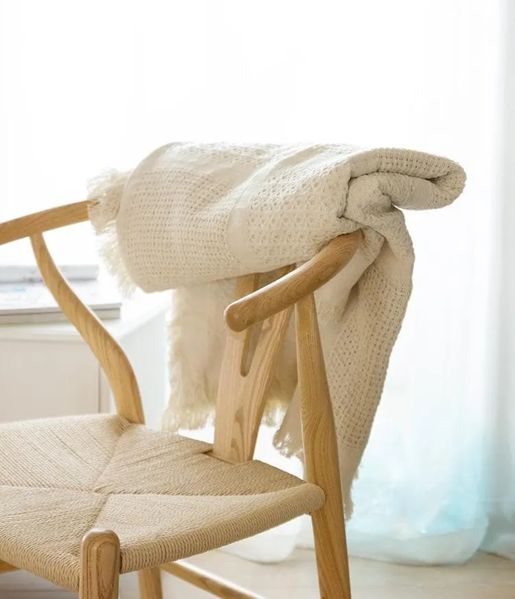 Fringed Geometric Cotton Throw Blanket