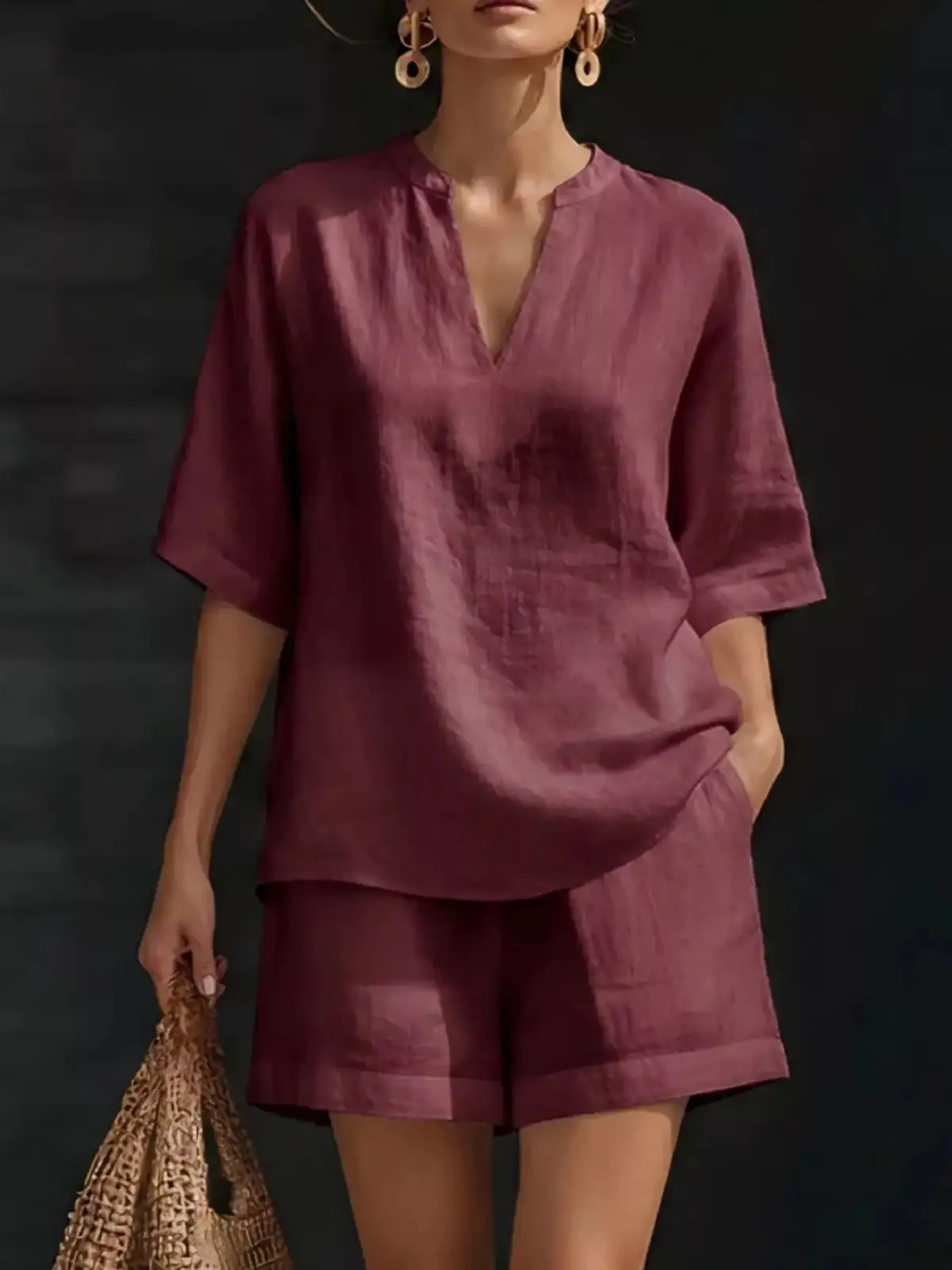Polished Refined Pocketed Top and Shorts Matching Set
