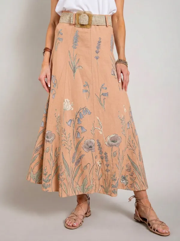 Women's Botanical Nature Lover Wildflower Printed Maxi Skirt