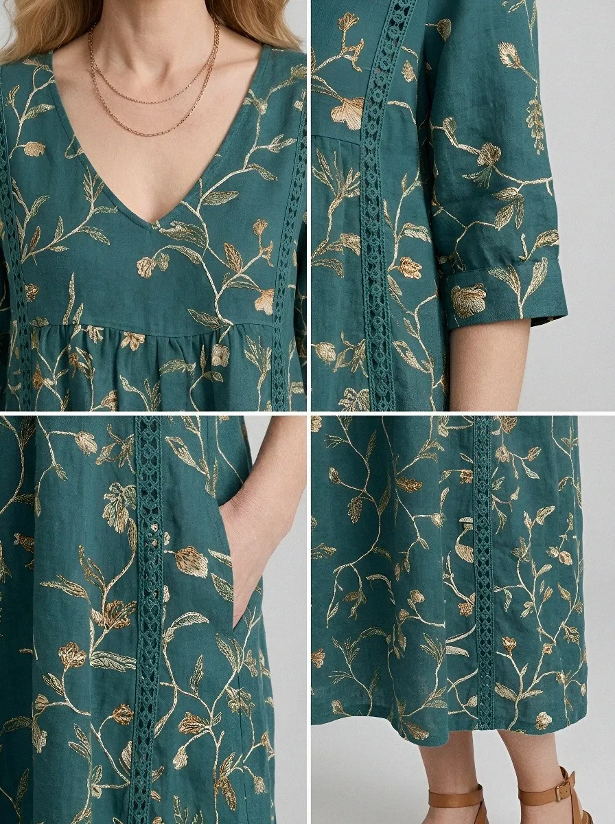 Women's Summer Vacation Floral Vine Printed Midi Dress