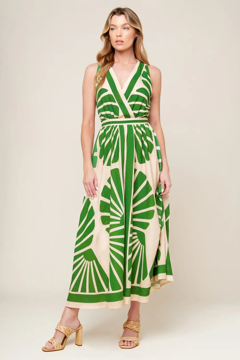Surplice Linen-Blend Printed Midi Dress