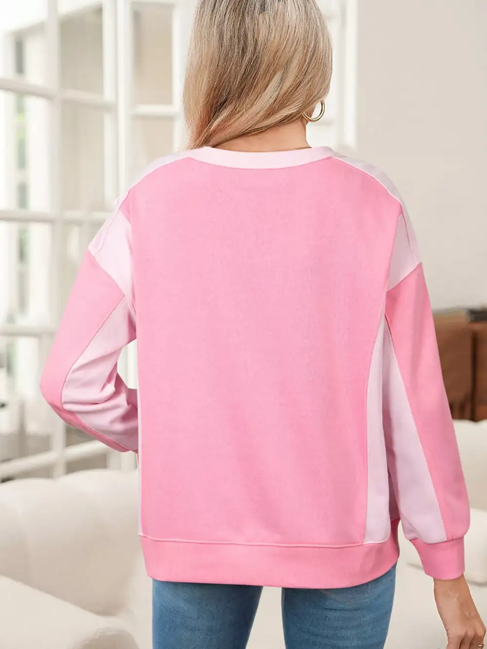 Drop Shoulder Color Block Patchwork Sweatshirt