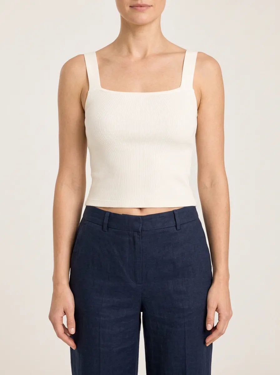 Women's Square Neck Wide Strap Ribbed Straight Hem Refined Camisole Top
