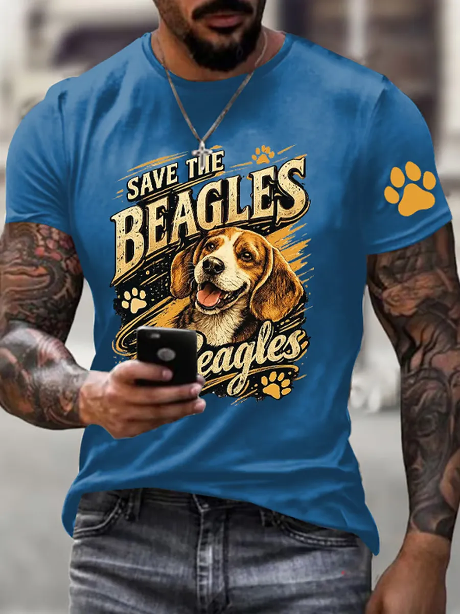 Men's Save The Beagles Print Round Neck T-shirt