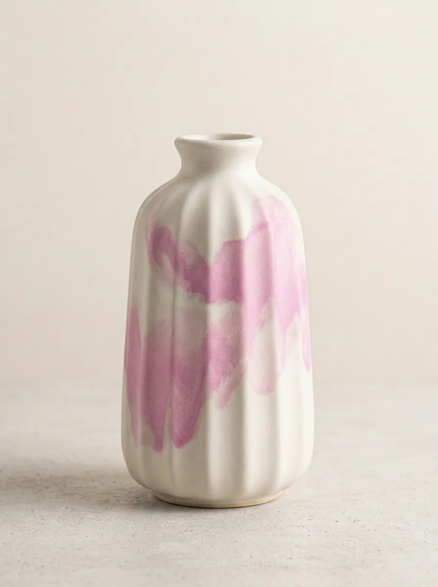 Modern Watercolor Ribbed Ceramic Table Vase