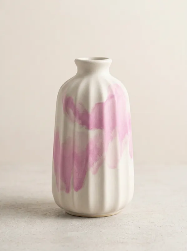 Modern Watercolor Ribbed Ceramic Table Vase