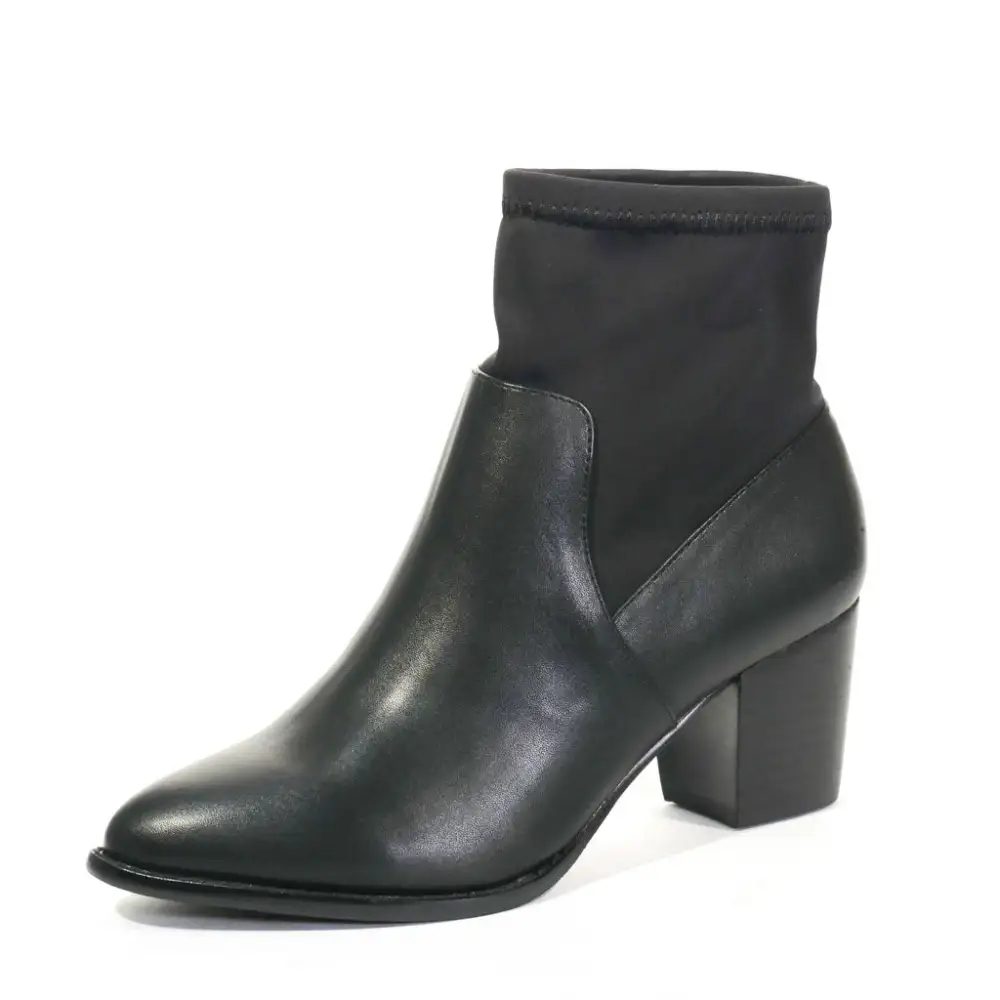 Faux Leather Stretch Ankle Boots