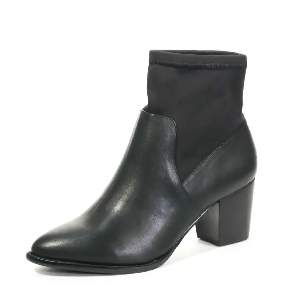 Faux Leather Stretch Ankle Boots