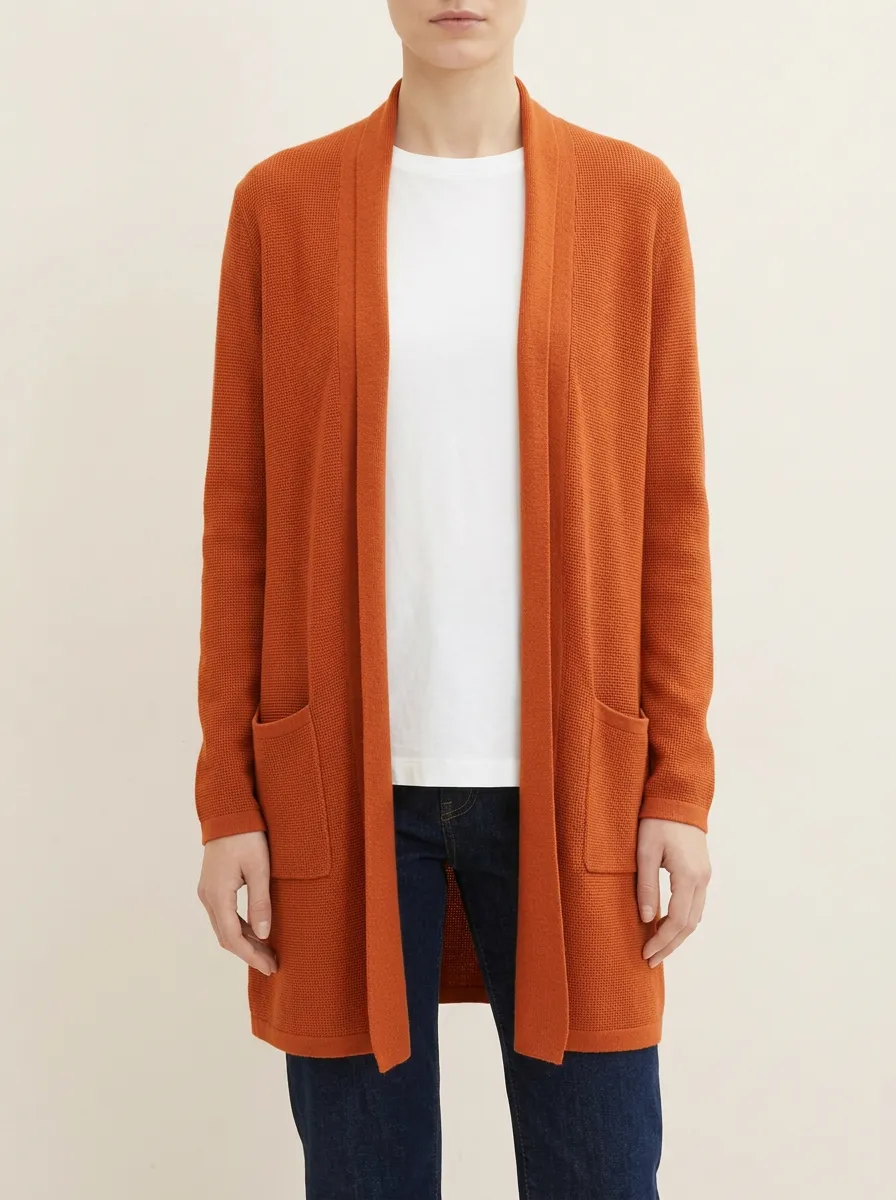 Classic Waffle-Knit Open-Front Knit Cardigan