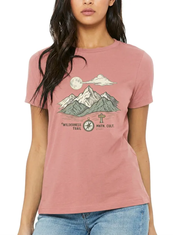 Women's Hiking Nature Lover Mountain Compass Printed T-shirt