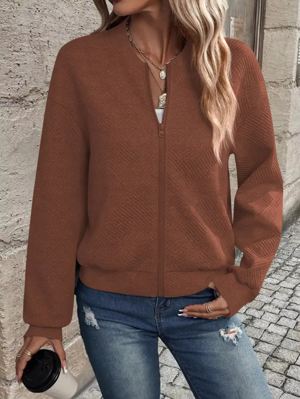 Refined Zip-Up Textured Jacket