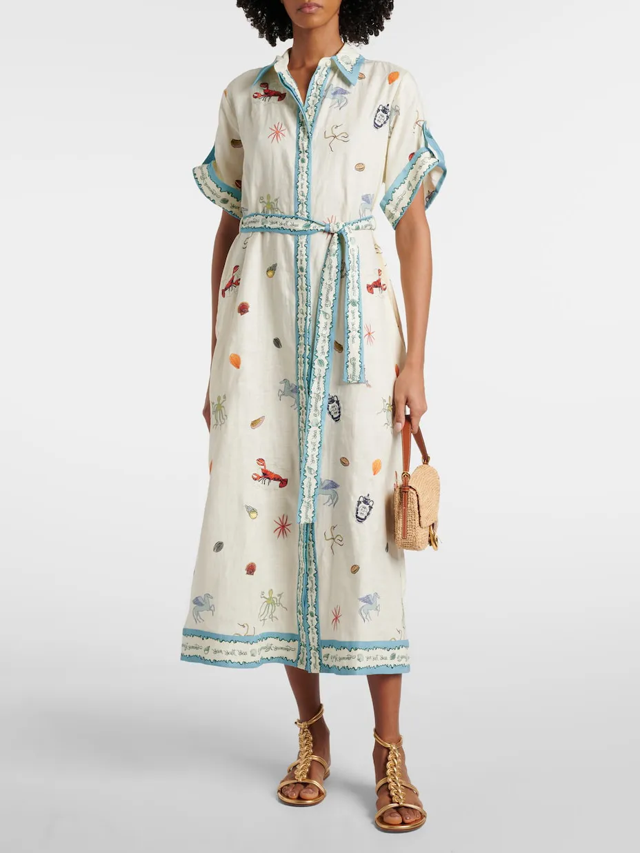 Fresh Ocean Lobster Print Lace Up Midi Dress