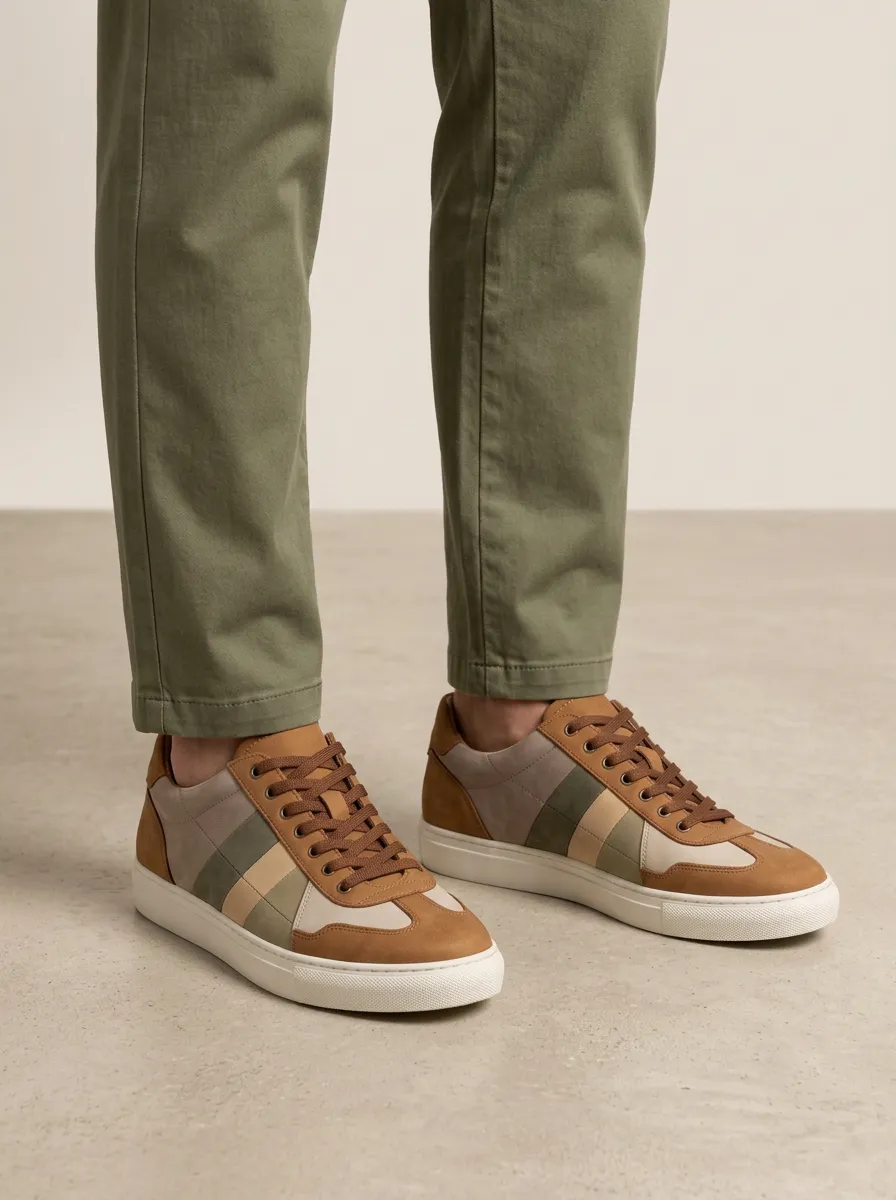Men's Earth Tone Colorblock Suede Printed Casual Shoes