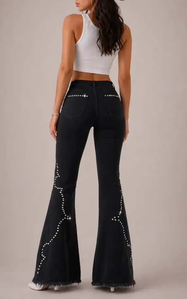 Bell Bottom Frayed Hem Denim Jeans