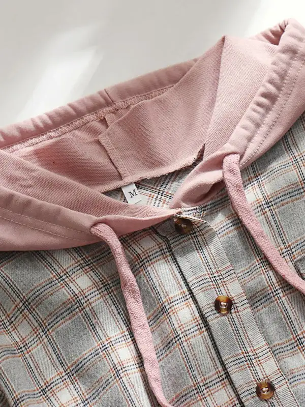 Button-Down Hooded Collared Cotton Jacket