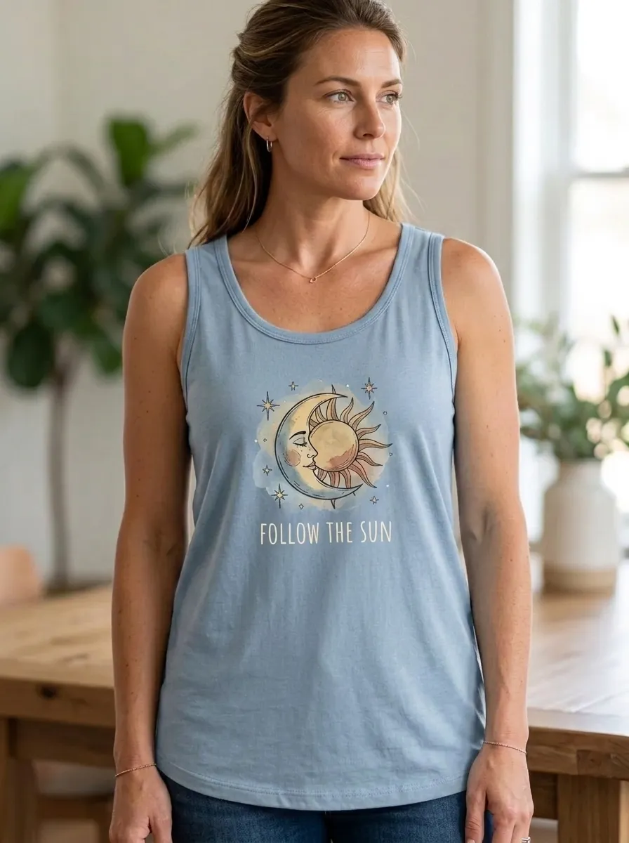 Women's Celestial Follow The Sun Moon And Sun Printed Tank Top