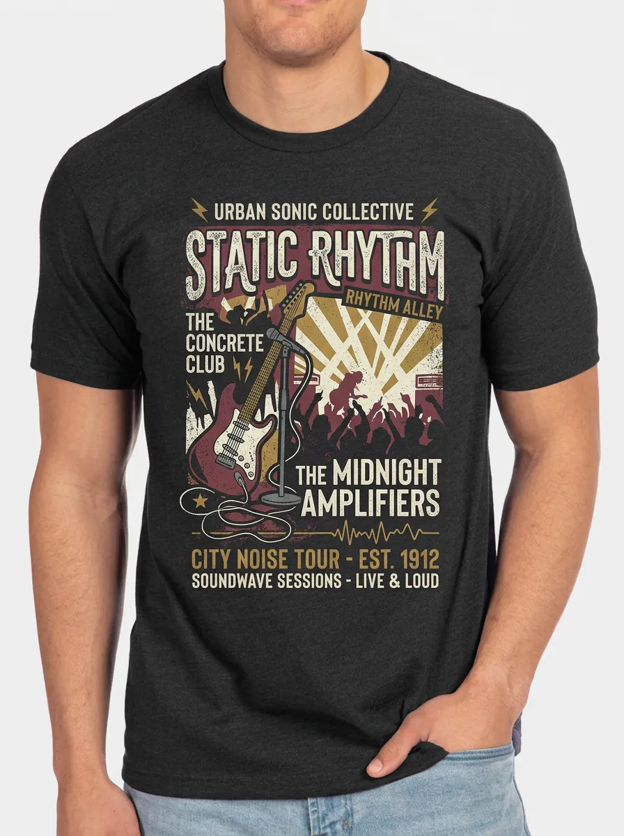 Men's Rock Band Music Lover Electric Guitar Printed T-shirt