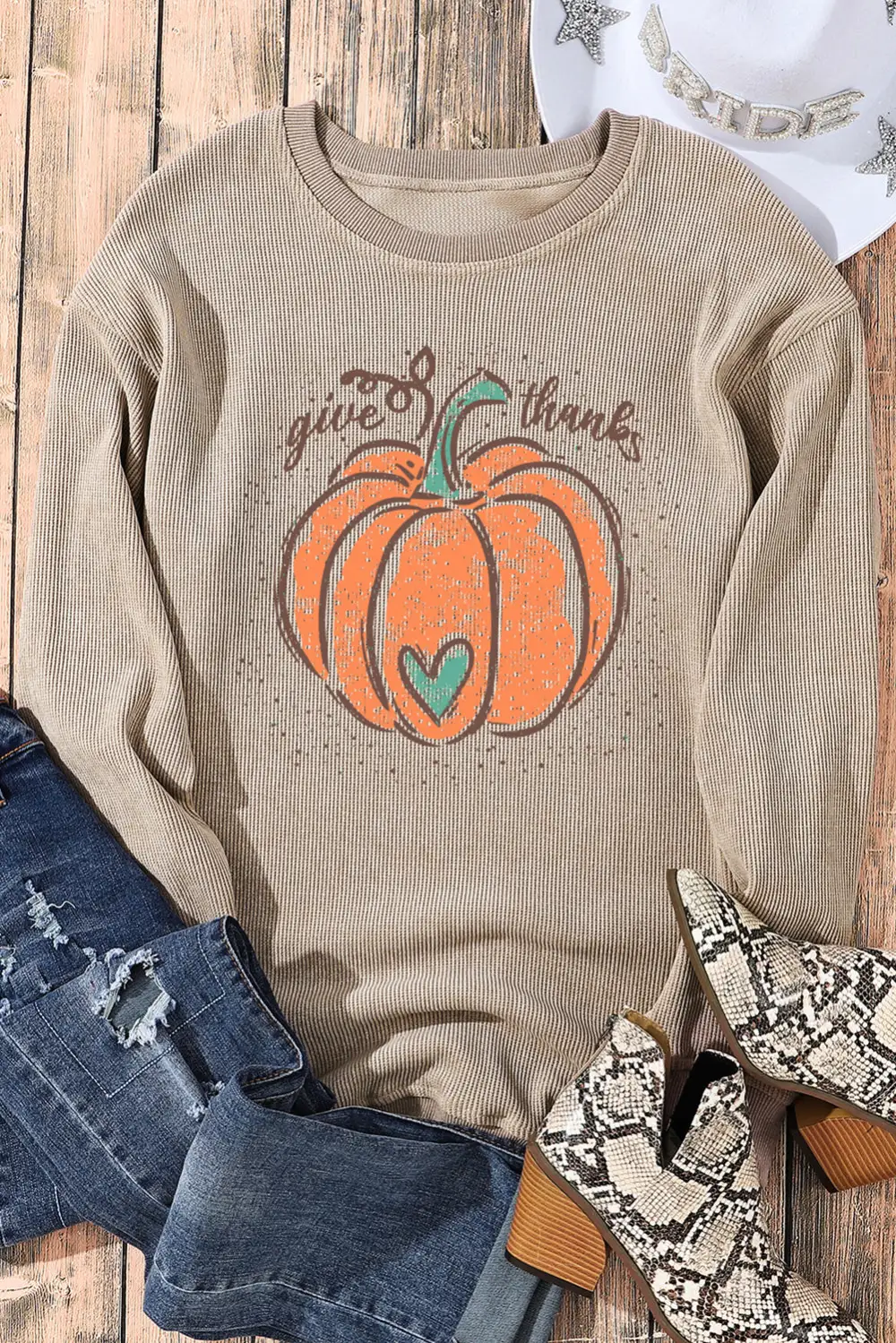 Give Thanks Pumpkin Graphic Corded Sweatshirt