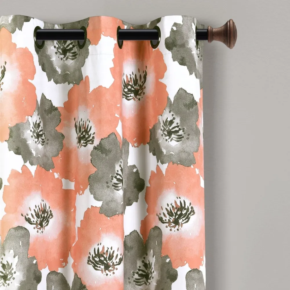 Farmhouse Floral Full Blackout Grommet Curtain Panel Set