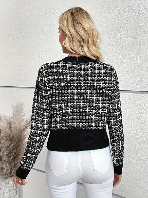 Tweed Button Front Knit Cardigan