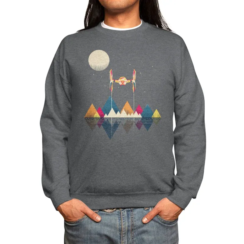 Geometric Space Ship & Mountain Scene Sweatshirt