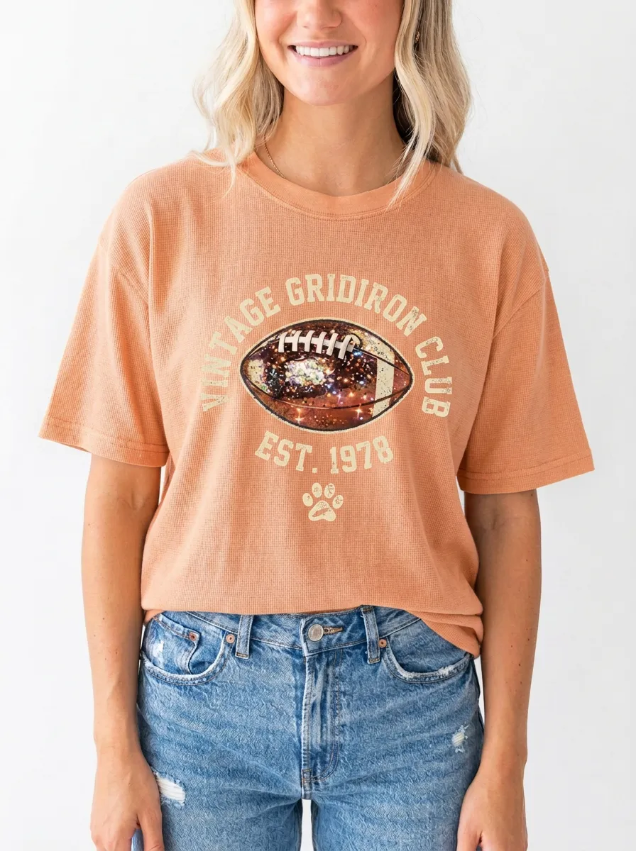 Women's Sport Inspired Football Gridiron Ball Crew Neck Graphic T-Shirt