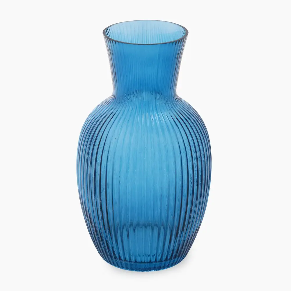 Blue Ribbed Glass Vessel