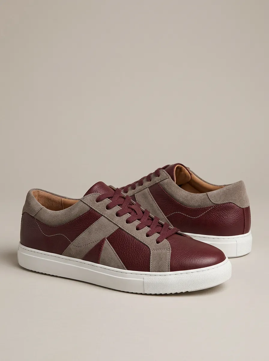 Men's Casual Suede Leather Colorblock Casual Sneakers