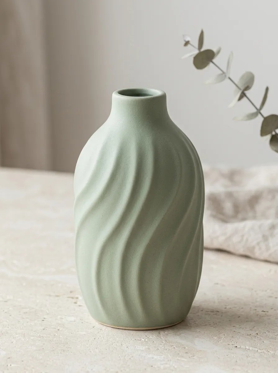 Calm Minimalist Swirl Textured Ceramic Vase