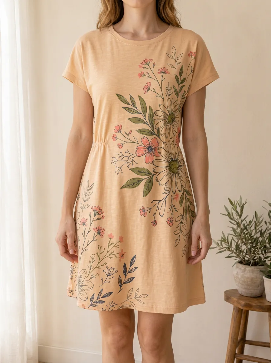 Women's Floral Print Crew Neck Dress