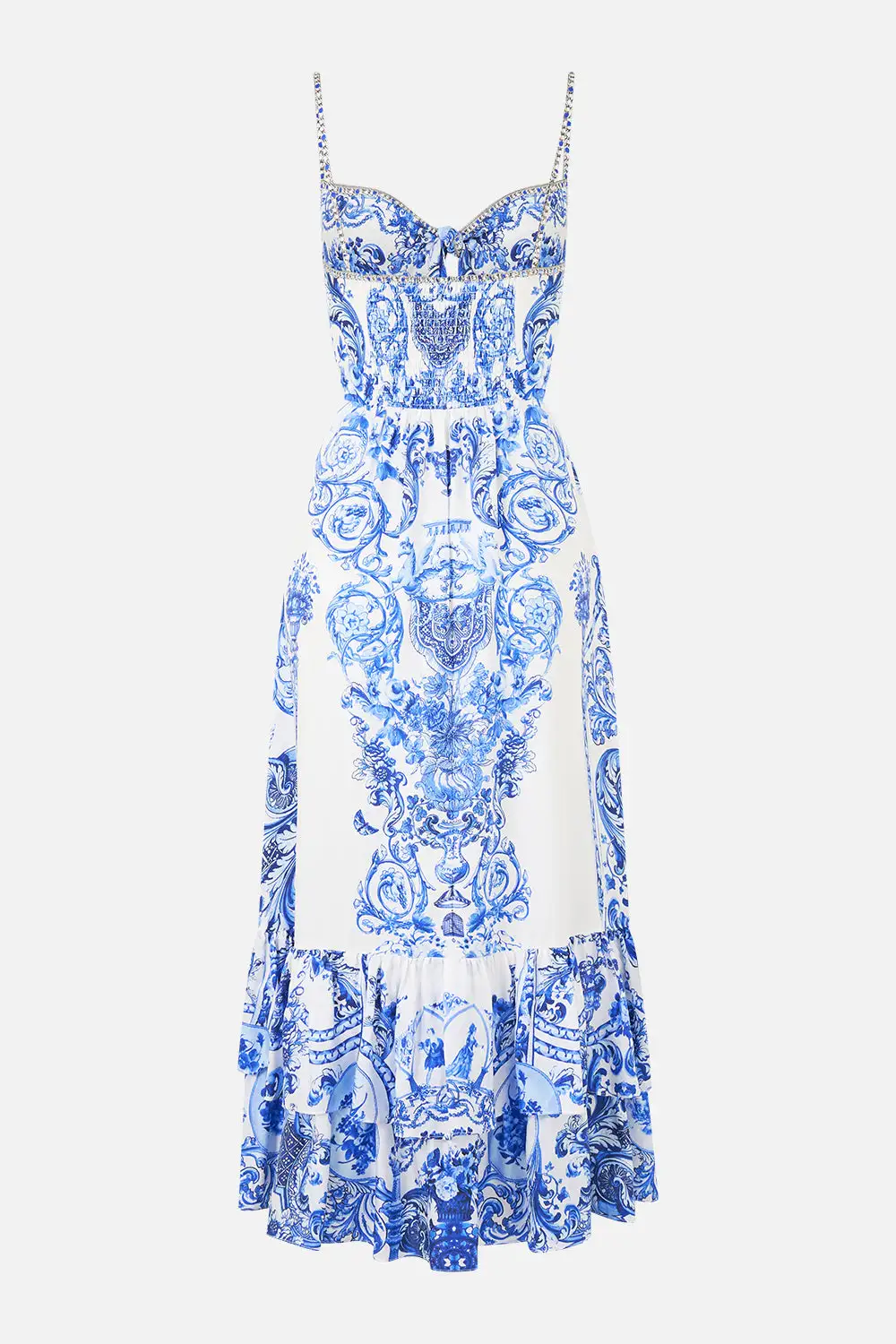 Ruffle Hem Tie Front Midi Dress