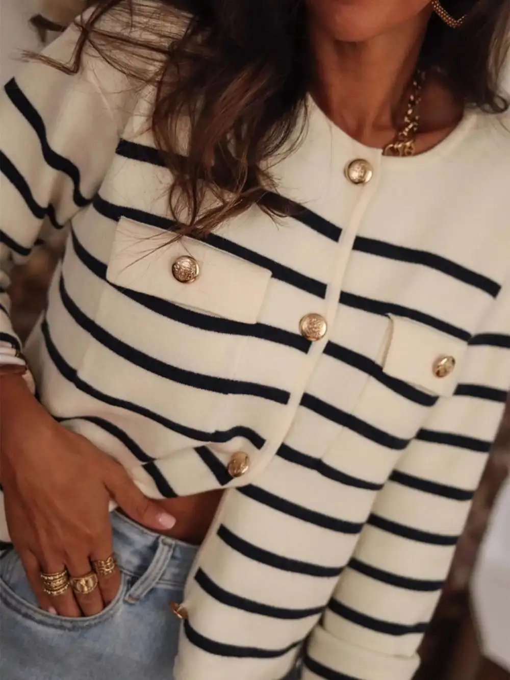 Button Front Striped Cardigan