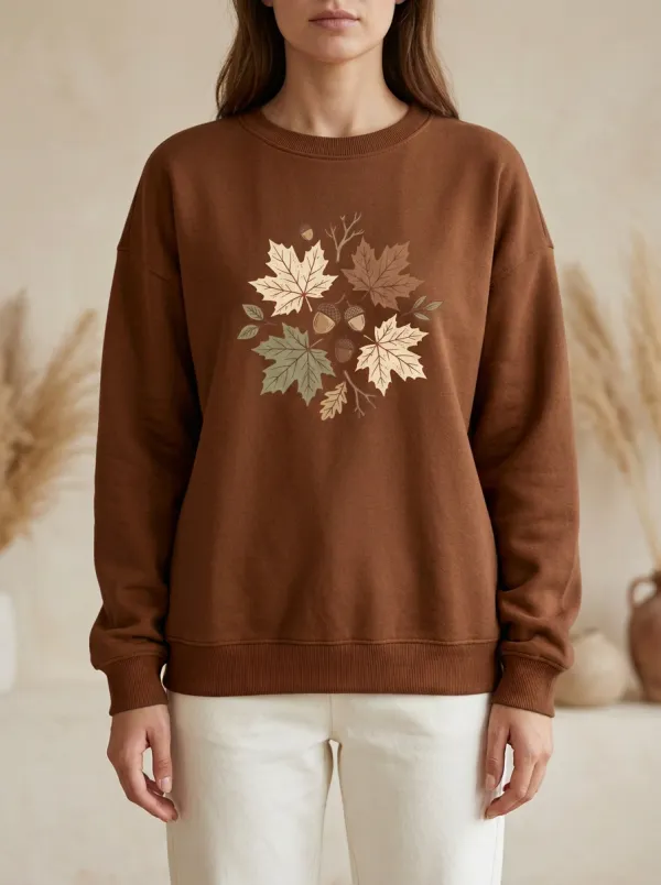 Longline Maple-Leaf Printed Acorn Graphic Sweatshirt